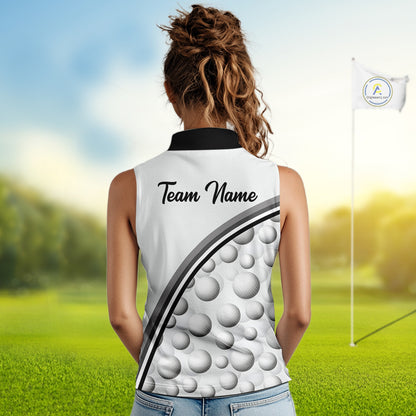 Golf Ball Gray Pattern Womens Sleeveless Golf Polo Shirts Custom Name Golf Ball Pattern, Golf Attire For Womens NBT561