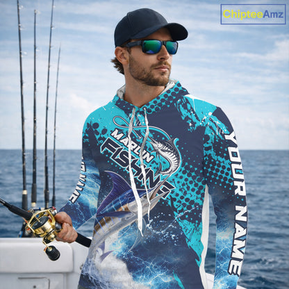 Thunder Lightning Marlin Performance Fishing Shirts with Hood, Marlin Offshore Fishing Shirts NBT452