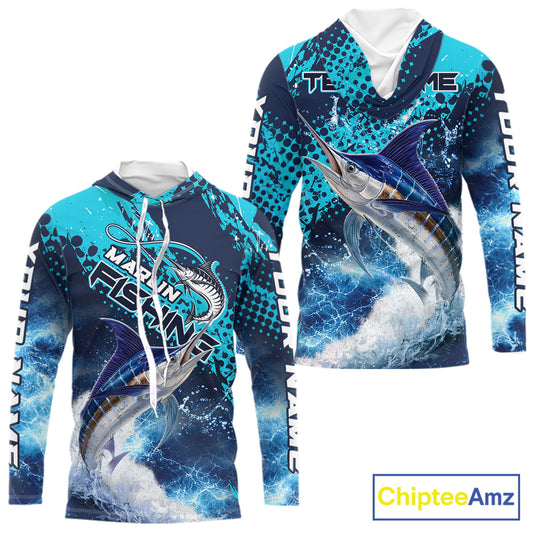 Thunder Lightning Marlin Performance Fishing Shirts with Hood, Marlin Offshore Fishing Shirts NBT452