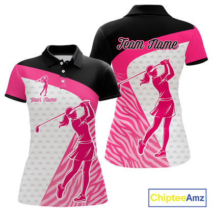 Pink Zebra Pattern Womens Golf Polo Shirts Custom Name Gift For Golf Lovers NBT580