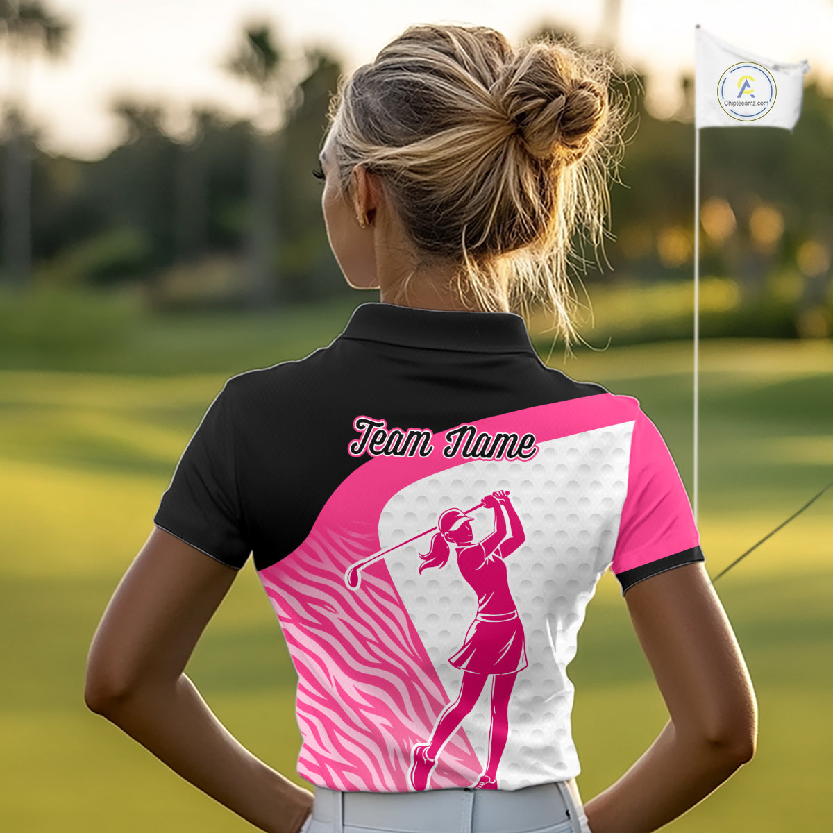 Pink Zebra Pattern Womens Golf Polo Shirts Custom Name Gift For Golf Lovers NBT580