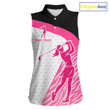 Load image into Gallery viewer, Pink Zebra Pattern Womens Sleeveless Golf Polo Shirts Custom Name Gift For Golf Lovers NBT580