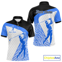 Load image into Gallery viewer, Blue Zebra Pattern Mens Golf Polo Shirts Custom Name Gift For Golf Lovers NBT582