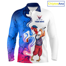 Load image into Gallery viewer, Funny Rooster Camouflage Long Sleeve Golf Polo Shirt Men Front View Custom Name