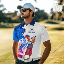 Load image into Gallery viewer, Man wearing Funny Rooster Camouflage Golf Polo Shirt Men on Golf Course Custom Name