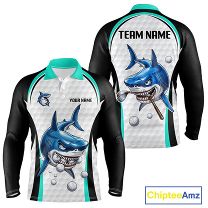 Custom Mens Golf Polo Shirt Funny Turquoise Shark Pattern Golf Shirts For Men, Team Golf Shirts NBT822