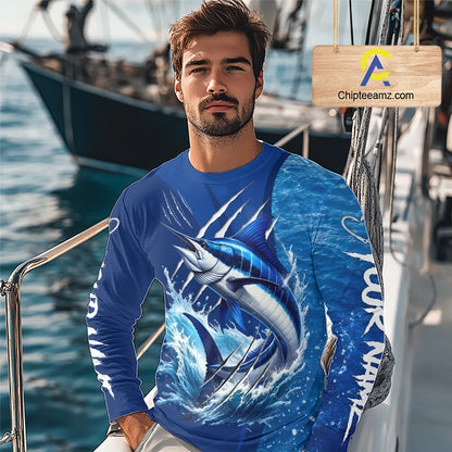 Marlin Fishing Custom Long Sleeve Performance Fishing Shirts, Marlin Saltwater Fishing Shirt NBT720