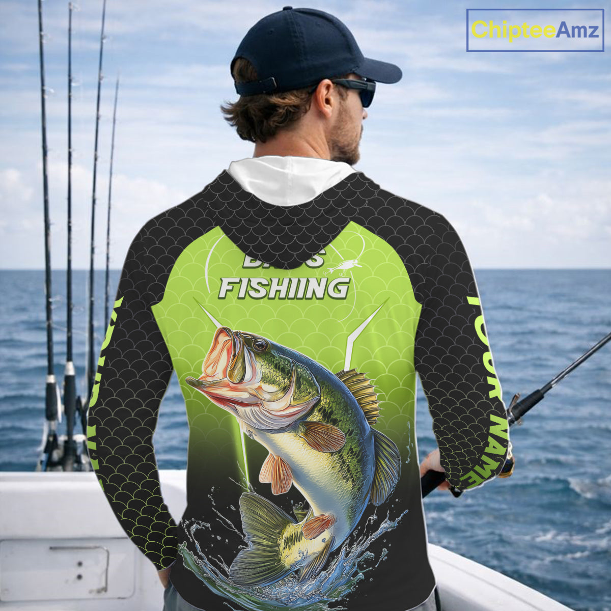 Custom Largemouth Bass Fishing Hood Fish Scale Custom Name Shirts For Men, Bass Fishing Shirts NBT369
