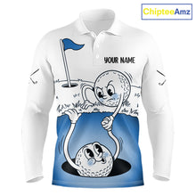 Load image into Gallery viewer, Blue Funny Golf Rescue Team Polo Shirt Custom Name, Golf Ball Cartoon Polo, White Golf Shirt NBT599