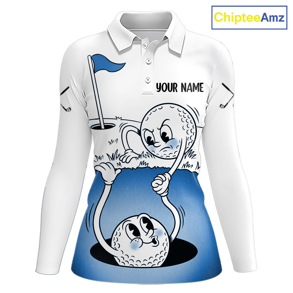 Blue Funny Golf Rescue Team Polo Shirt Custom Name, Golf Ball Cartoon Polo, White Golf Shirt NBT599
