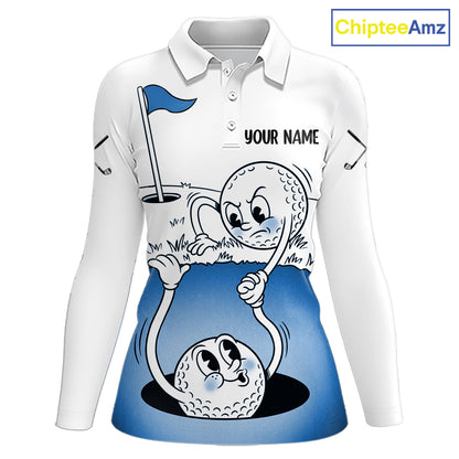 Blue Funny Golf Rescue Team Polo Shirt Custom Name, Golf Ball Cartoon Polo, White Golf Shirt NBT599