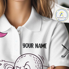 Load image into Gallery viewer, Pink Funny Golf Rescue Team Polo Shirt Custom Name, Golf Ball Cartoon Polo, White Golf Shirt NBT600
