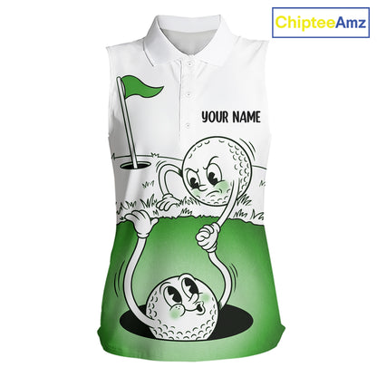 Green Funny Sleeveless Golf Rescue Team Polo Shirt Custom Name, Golf Ball Cartoon Polo, Golf Gifts NBT602