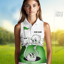 Load image into Gallery viewer, Green Funny Sleeveless Golf Rescue Team Polo Shirt Custom Name, Golf Ball Cartoon Polo, Golf Gifts NBT602