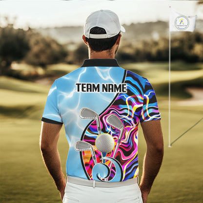 Mens Golf Polo Shirt Holographic Marble Golf Pattern For Team, Golf Attire For Men|Blue NBT724