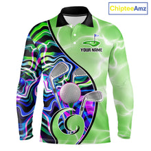 Load image into Gallery viewer, Mens Golf Polo Shirt Holographic Marble Golf Pattern For Team, Golf Attire For Men|Green NBT725