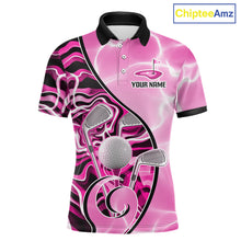 Load image into Gallery viewer, Mens Golf Polo Shirt Holographic Marble Golf Pattern For Team, Golf Attire For Men|Pink NBT726