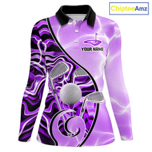 Load image into Gallery viewer, Womens Golf Polo Shirt Holographic Marble Golf Pattern For Team, Golf Attire For Women|Purple NBT727