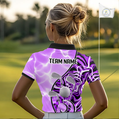 Womens Golf Polo Shirt Holographic Marble Golf Pattern For Team, Golf Attire For Women|Purple NBT727