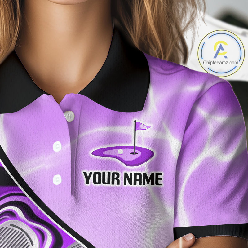 Womens Golf Polo Shirt Holographic Marble Golf Pattern For Team, Golf Attire For Women|Purple NBT727