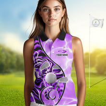 Load image into Gallery viewer, Womens Sleeveless Golf Polo Shirt Holographic Marble Golf Pattern For Team, Golf Attire For Women|Purple NBT727