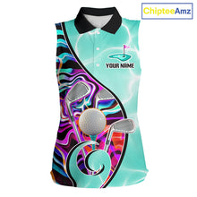Load image into Gallery viewer, Womens Sleeveless Golf Polo Shirt Holographic Marble Golf Pattern For Team, Golf Attire For Women|Turquoise NBT728