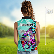 Load image into Gallery viewer, Womens Sleeveless Golf Polo Shirt Holographic Marble Golf Pattern For Team, Golf Attire For Women|Turquoise NBT728