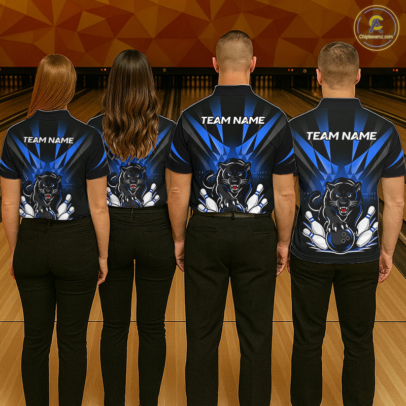 Custom Black And Blue Leopard Bowling Jerseys, Leopard Bowling Team Women Polo & 1/4 Quarter-Zip Shirts NBT914