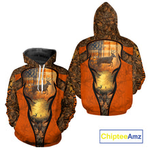 Load image into Gallery viewer, Deer Hunting Autumn Blaze Camo with American Flag Shirts for Men, Best Gift Ideas for Hunter NBT41