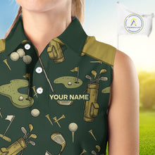 Load image into Gallery viewer, Vintage 1990S Golf Pattern Womens Sleeveless Golf Polo Shirt, Golf Attire For Ladies, Golfer Gifts|Beige NBT614