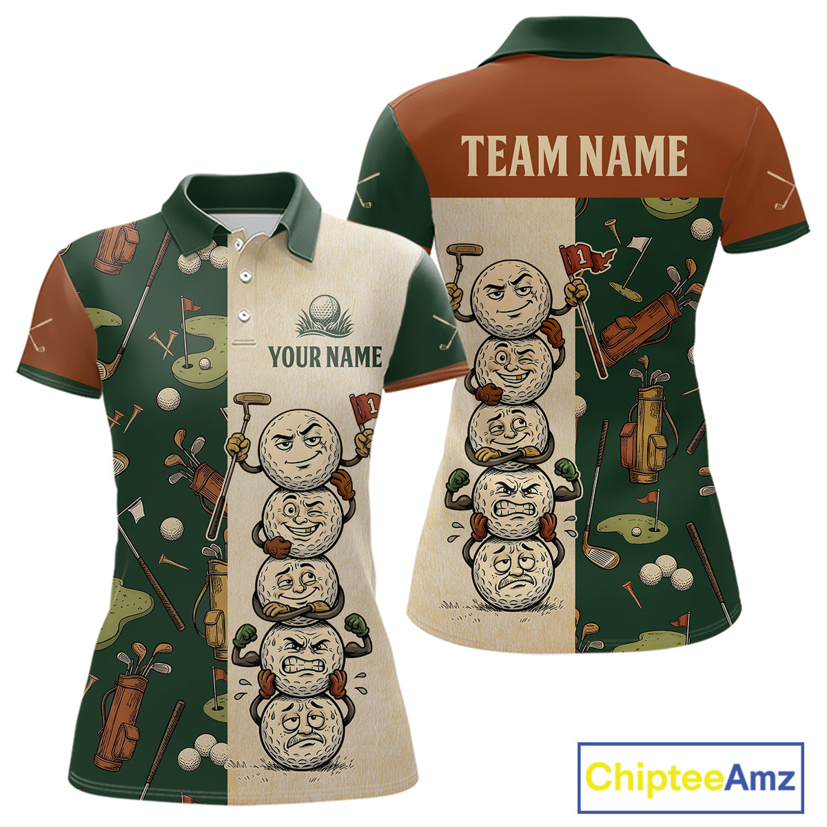 Funny Golf Ball Vintage 1990s Golf Pattern Womens Golf Polo Shirt, Golf Attire For Ladies, Golfer Gifts NBT616