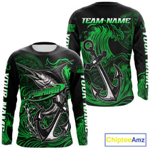 Load image into Gallery viewer, Front and back view of Marlin Saltwater Fishing Shirt custom ocean camo long sleeve UPF Marlin fishing shirt