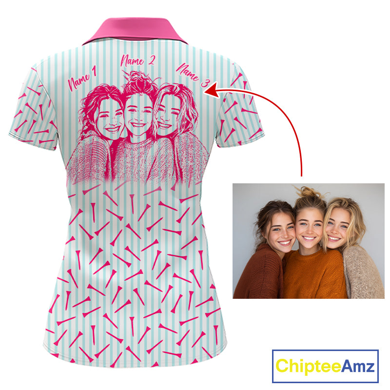 back view of personalized best friend golf polo shirt with custom photo & name