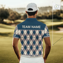 Load image into Gallery viewer, Funny Golf Ball Mens Golf Polo Shirts Custom Blue Argyle Pattern Golf Attire For Men, Golfer Gifts NBT627