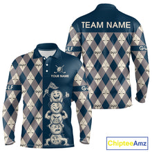 Load image into Gallery viewer, Funny Golf Ball Mens Golf Polo Shirts Custom Blue Argyle Pattern Golf Attire For Men, Golfer Gifts NBT627