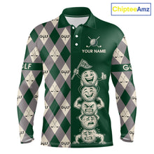 Load image into Gallery viewer, Funny Golf Ball Mens Golf Polo Shirts Custom Green Argyle Pattern Golf Attire For Men, Golfer Gifts NBT628