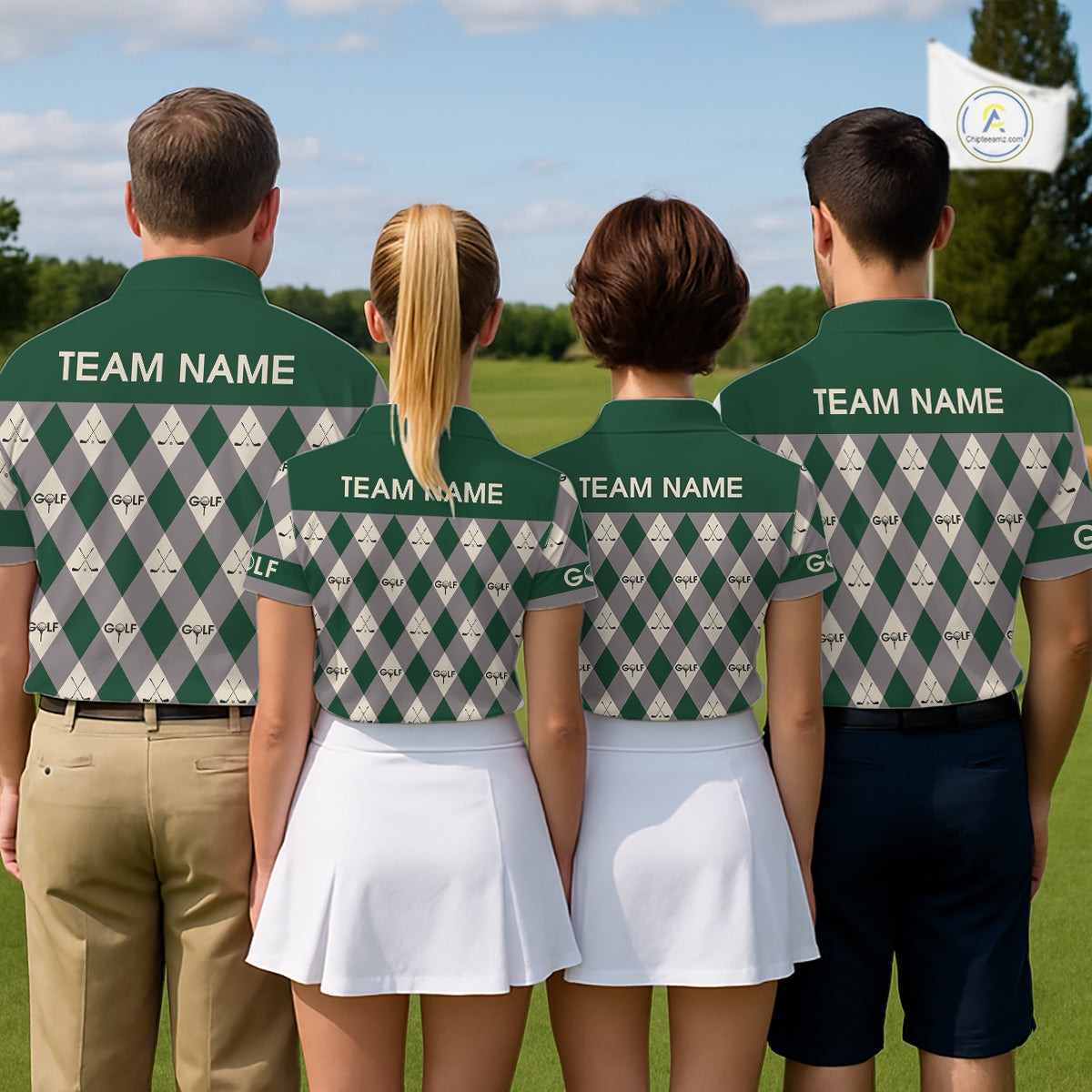 Funny Golf Ball Mens Golf Polo Shirts Custom Green Argyle Pattern Golf Attire For Men, Golfer Gifts NBT628