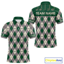 Load image into Gallery viewer, Green Argyle Plaid Pattern Mens Golf Polo Shirts Custom Golf Attire For Men, Team Golf Shirt NBT637