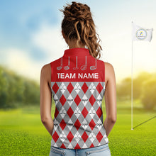 Load image into Gallery viewer, Red Argyle Plaid Pattern Womens Sleeveless Golf Polo Shirts Custom Golf Attire For Ladies, Team Golf Shirt NBT638