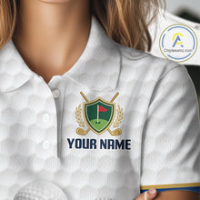 Load image into Gallery viewer, Close-up fabric of Custom Name mens golf polo shirt with unique golf ball pattern personalized golf polo for men