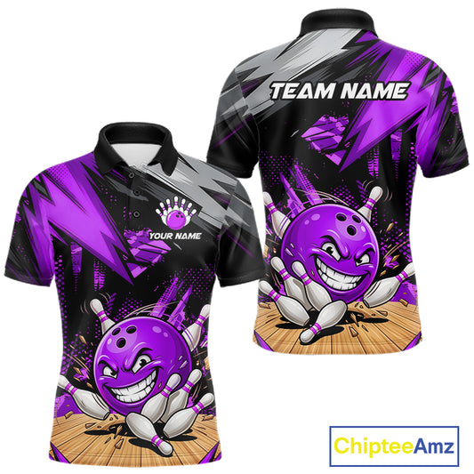 Custom Funny Bowling Ball Bowling Men Polo & 1/4 Quarter Zip Shirt, Purple Bowling Team Shirt NBT930