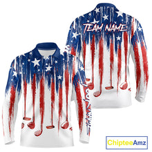 Load image into Gallery viewer, Personalized American Flag Golf White Mens Golf Polo Shirts Custom Name Golf Gifts For Men NBT659