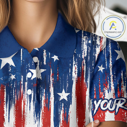 Personalized American Flag Golf White Womens Golf Polo Shirts Custom Name Golf Gifts For Ladies NBT659