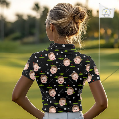 Personalized Face & Name Golf Polo Shirt For Women, Best Mom Golf Shirt, Mother's Day Gift Polo|Black NBT662