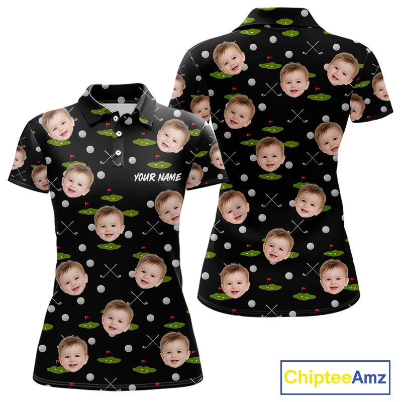 Personalized Face & Name Golf Polo Shirt For Women, Best Mom Golf Shirt, Mother's Day Gift Polo|Black NBT662