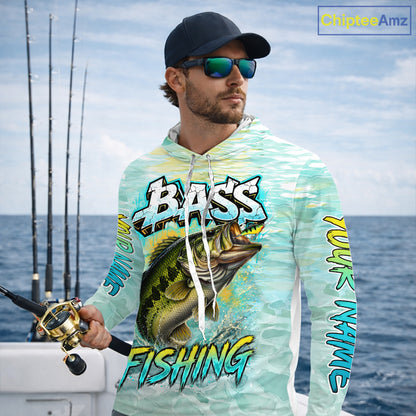 Personalized Bass Long Sleeve Hooded Fishing Shirts, Largemouth Bass Fishing Jerseys For Men NBT669