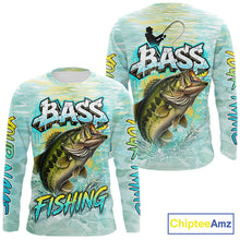 Load image into Gallery viewer, Personalized Bass Long Sleeve Fishing Shirts, Largemouth Bass Fishing Jerseys For Men NBT669
