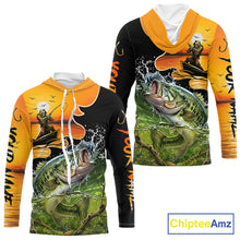Load image into Gallery viewer, Personalized Fish Reaper Sunset Design Largemouth Bass Long Sleeve Hooded Fishing Shirts NBT673