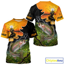 Load image into Gallery viewer, Personalized Fish Reaper Sunset Design Rainbow Trout Fishing T-Shirts NBT676