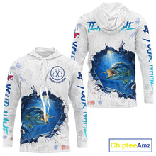 Load image into Gallery viewer, Custom Bass Long Sleeve Hooded Fishing Tournament Shirts, Largemouth Bass Fishing Apparel | White NBT680